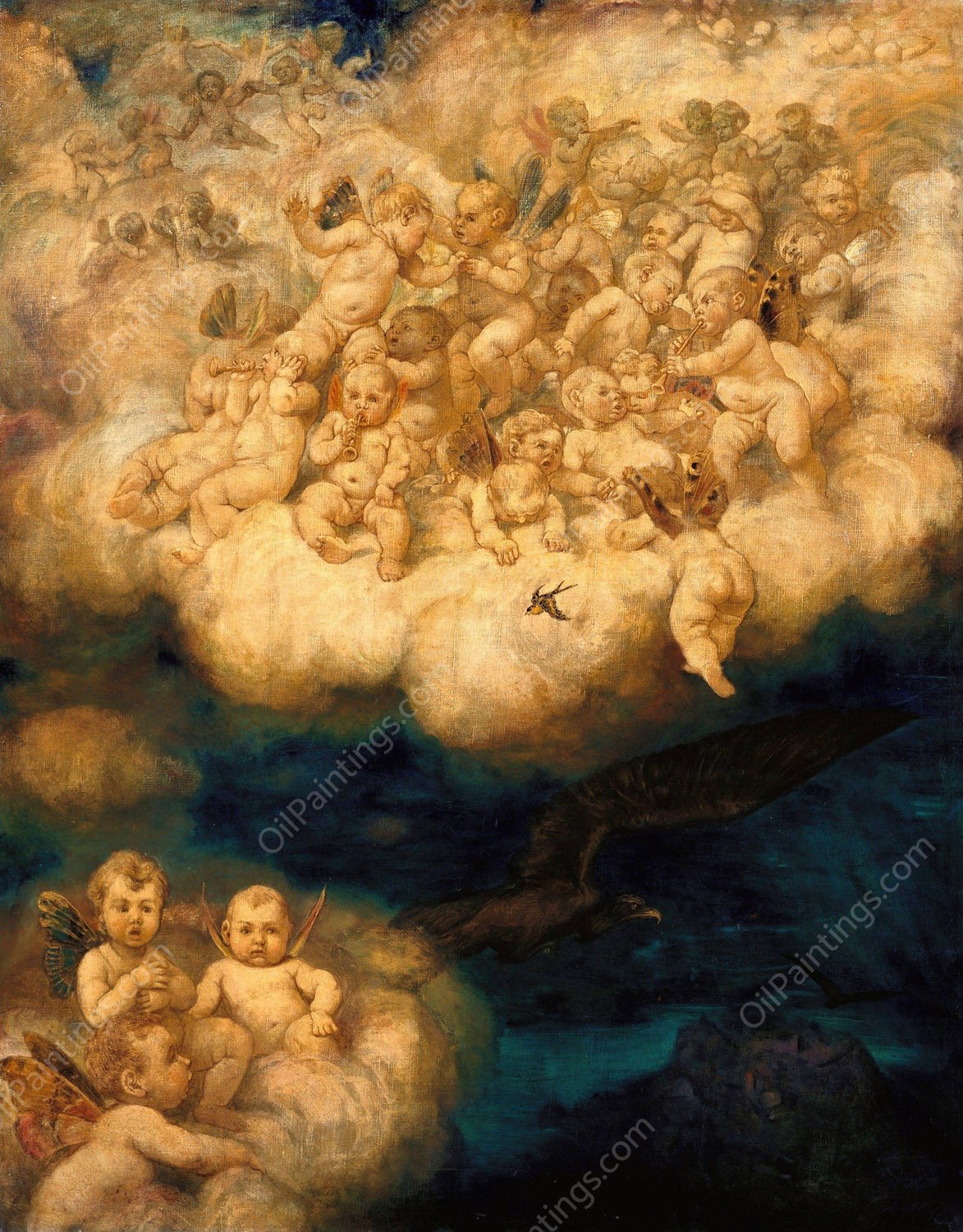 Cloud of Angels  by Hans Thoma - Hand-Painted Oil Painting Reproduction