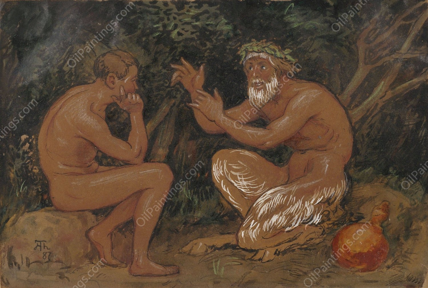Faun und Jungling  by Hans Thoma - Hand-Painted Oil Painting Reproduction