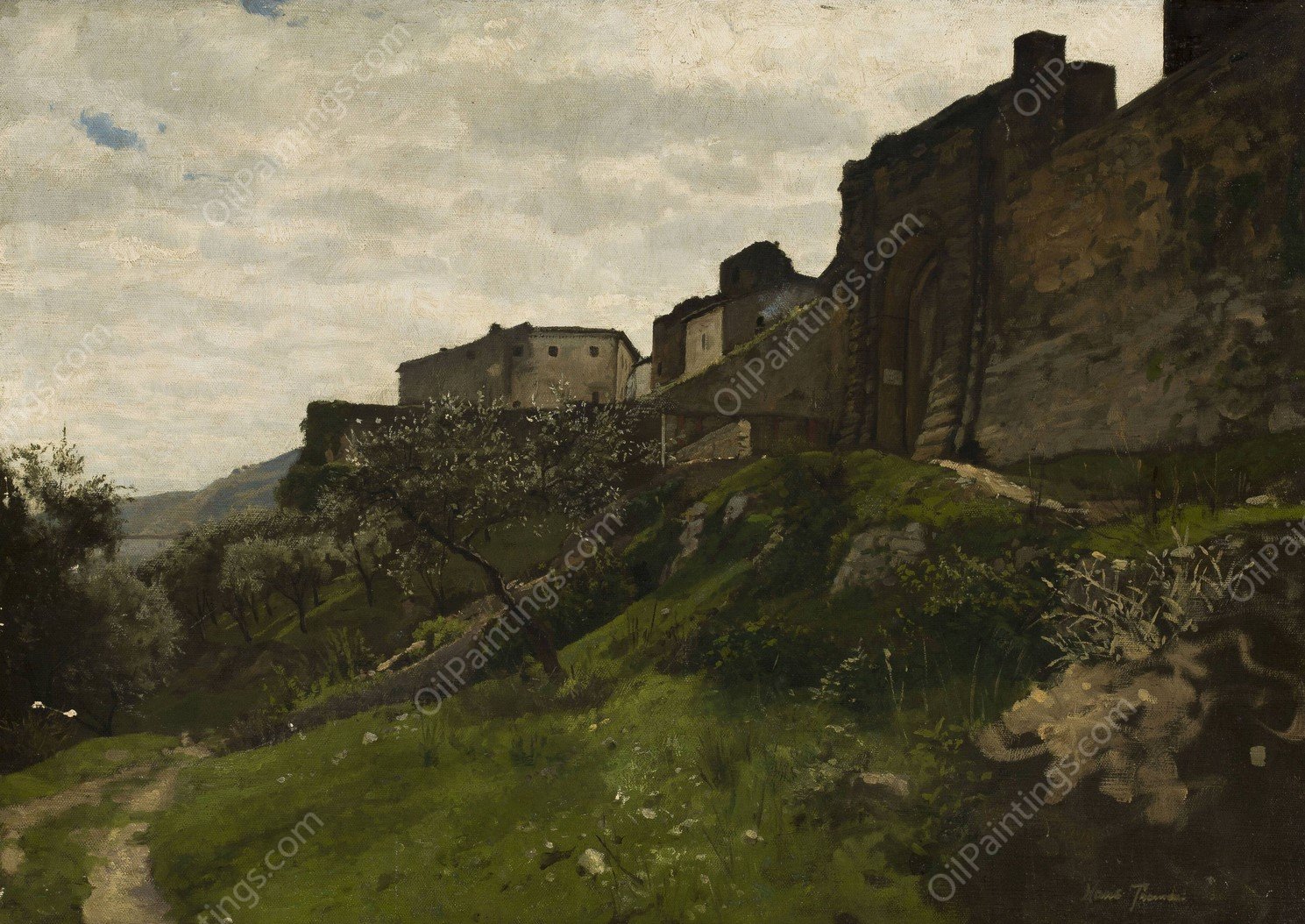 Fragment of defensive walls by Hans Thoma - Hand-Painted Oil Painting Reproduction