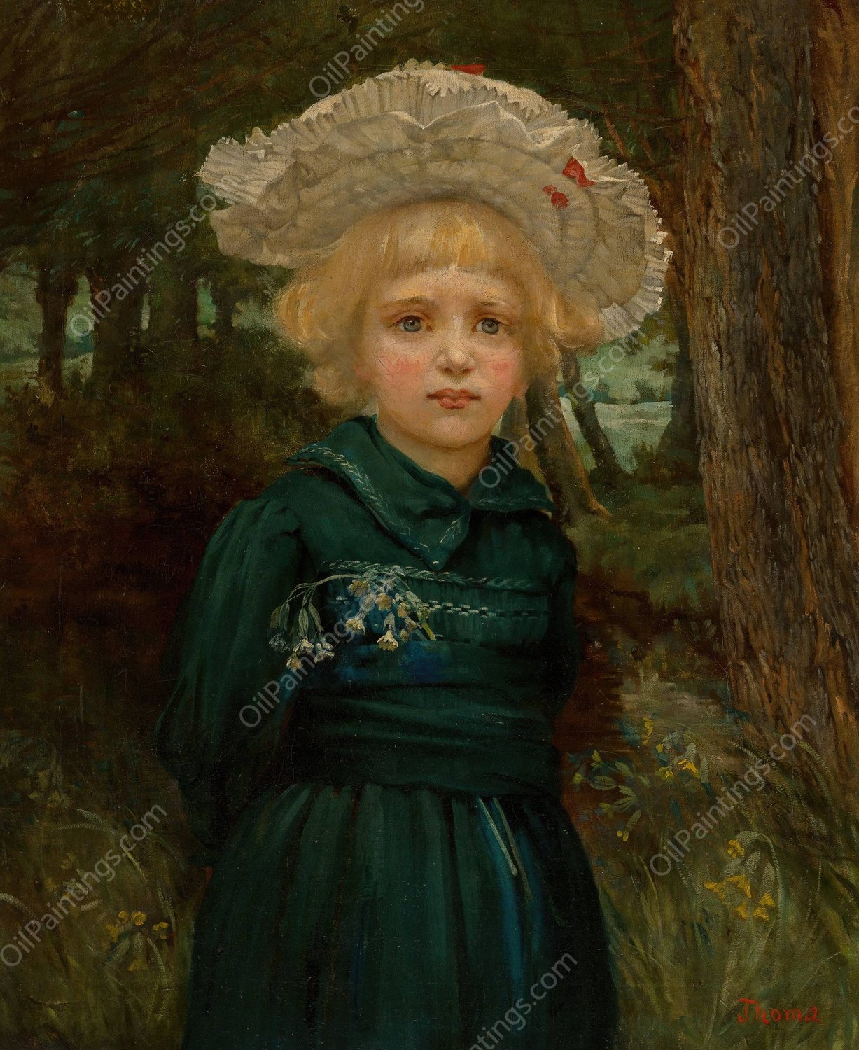 Portrait of a girl in a green dress by Hans Thoma - Hand-Painted Oil Painting Reproduction