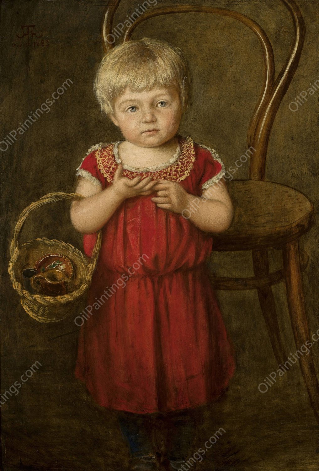 Portrait of Ela with a basket  by Hans Thoma - Hand-Painted Oil Painting Reproduction
