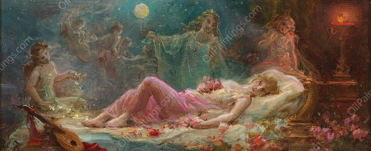 Allegory of Sleep by Hans Zatzka - Hand-Painted Oil Painting Reproduction