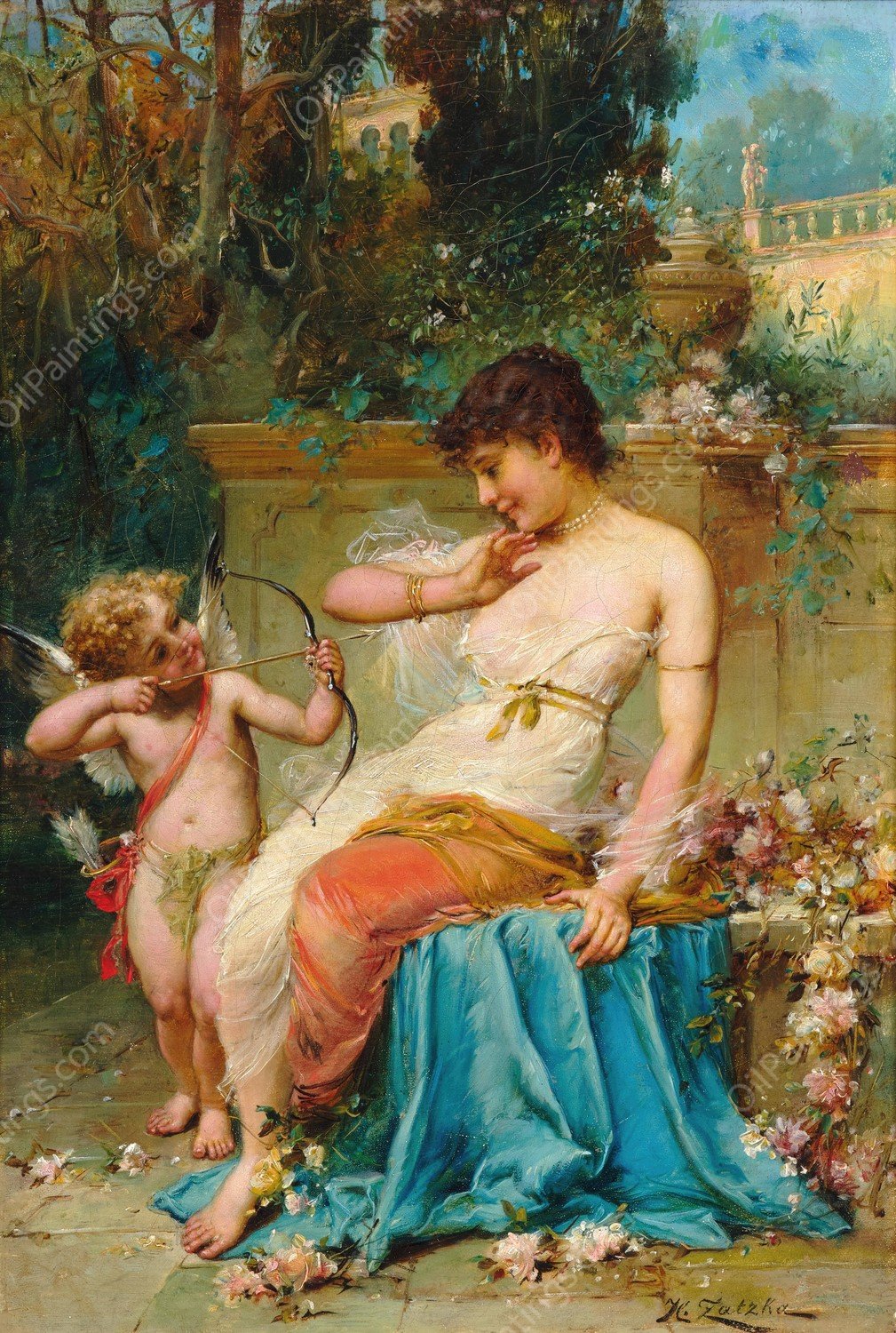 Cupid  by Hans Zatzka - Hand-Painted Oil Painting Reproduction