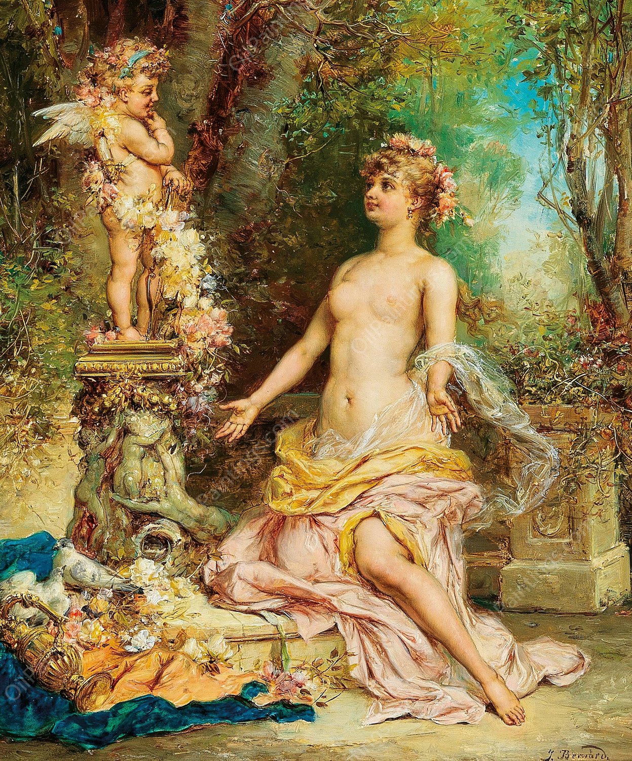 Cupid by Hans Zatzka - Hand-Painted Oil Painting Reproduction