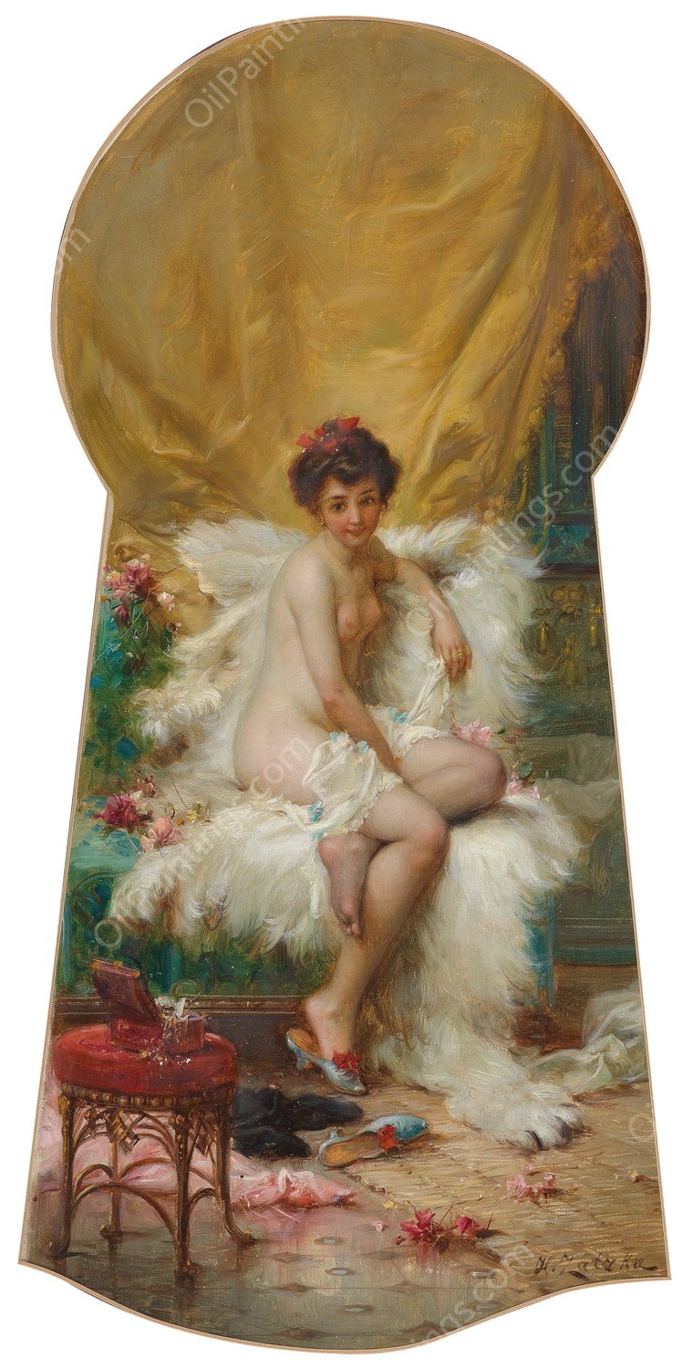 Durchs Schlusselloch geschaut by Hans Zatzka - Hand-Painted Oil Painting Reproduction