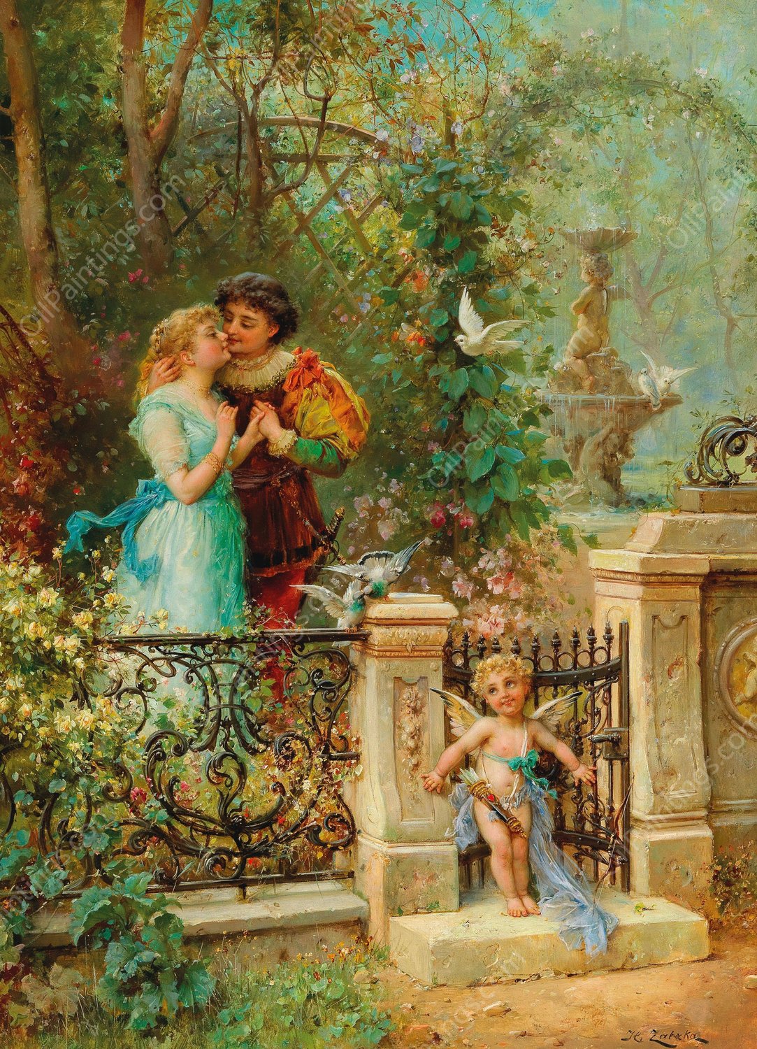 Im Banne Amors by Hans Zatzka - Hand-Painted Oil Painting Reproduction