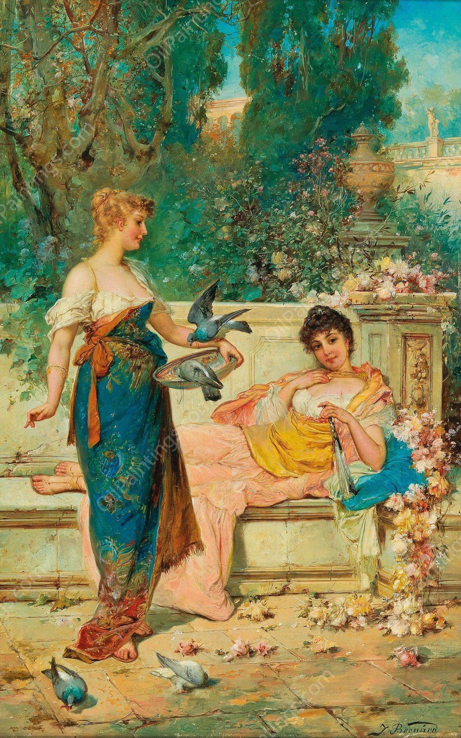 Leisure hours by Hans Zatzka - Hand-Painted Oil Painting Reproduction