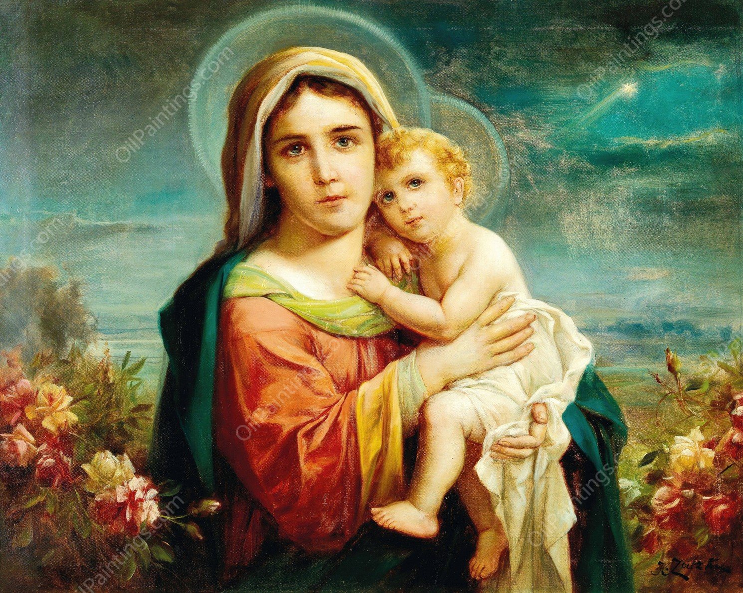 Madonna and Child by Hans Zatzka - Hand-Painted Oil Painting Reproduction