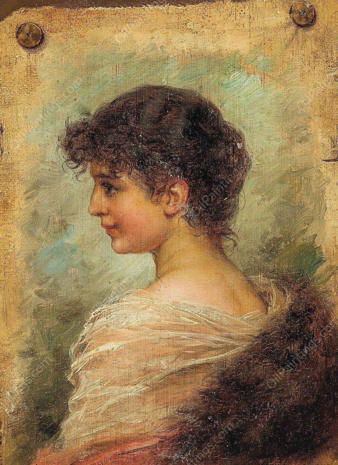 Profile Portrait of a Young Woman by Hans Zatzka - Hand-Painted Oil Painting Reproduction