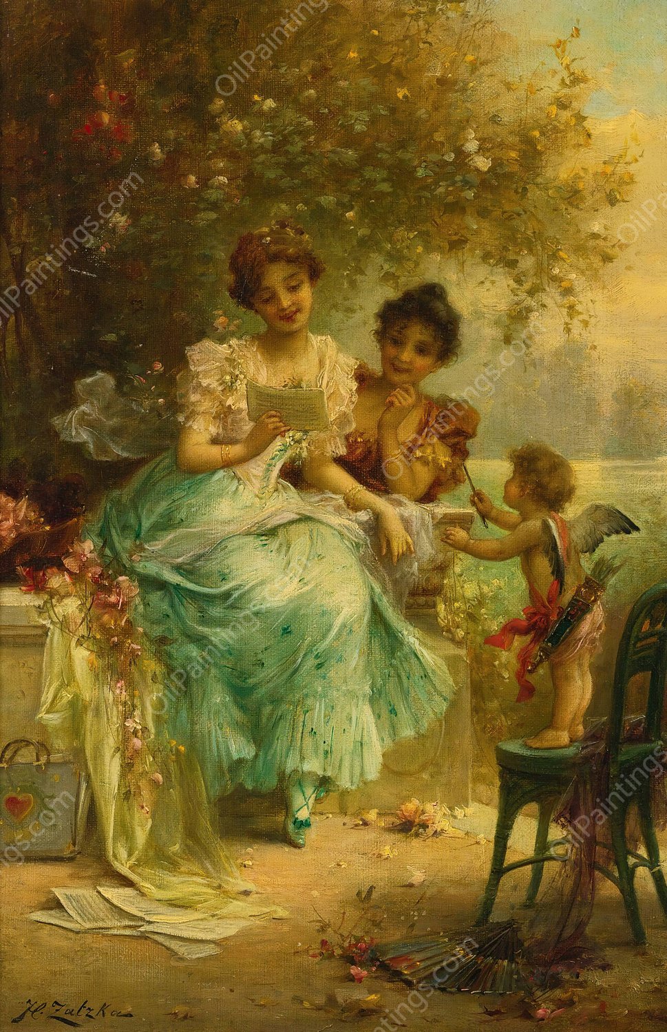 The Love Letter by Hans Zatzka - Hand-Painted Oil Painting Reproduction