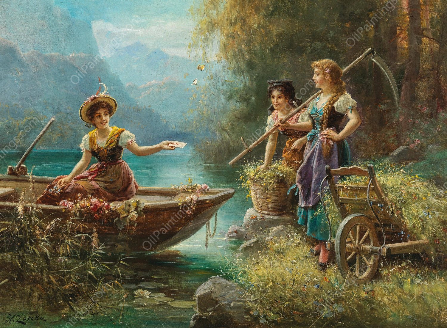 The Love Message  by Hans Zatzka - Hand-Painted Oil Painting Reproduction