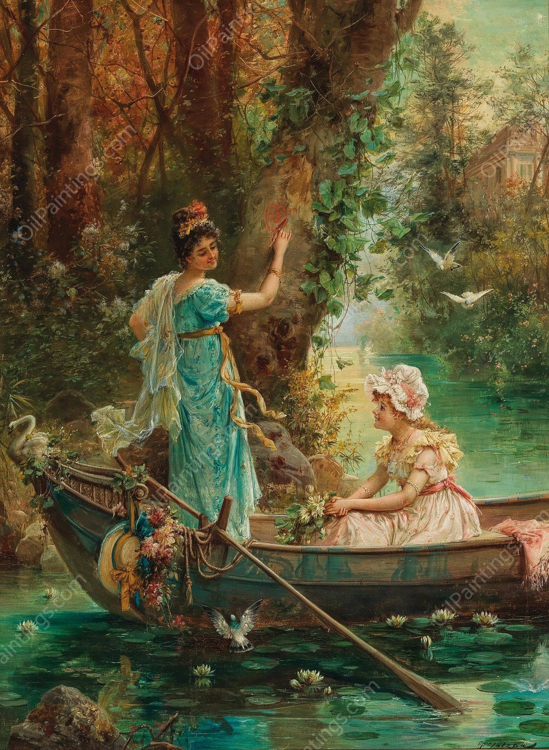 The Love Message by Hans Zatzka - Hand-Painted Oil Painting Reproduction