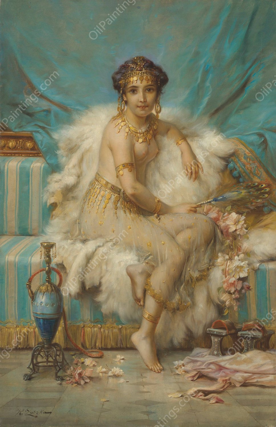 The Odalisque  by Hans Zatzka - Hand-Painted Oil Painting Reproduction