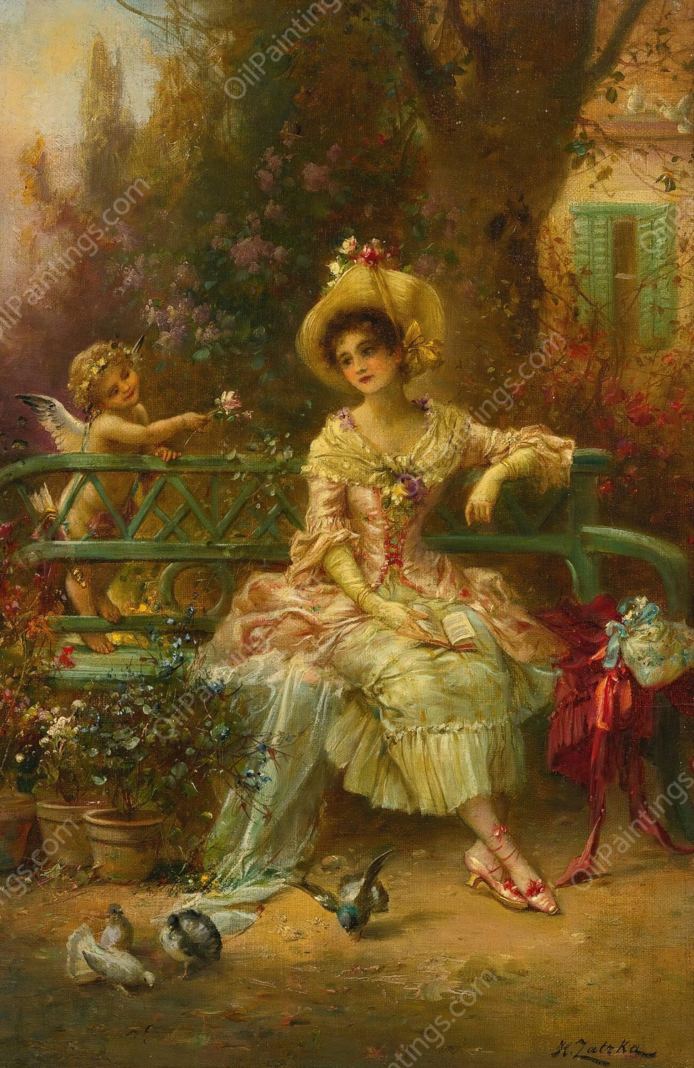 Thinking Of Him by Hans Zatzka - Hand-Painted Oil Painting Reproduction