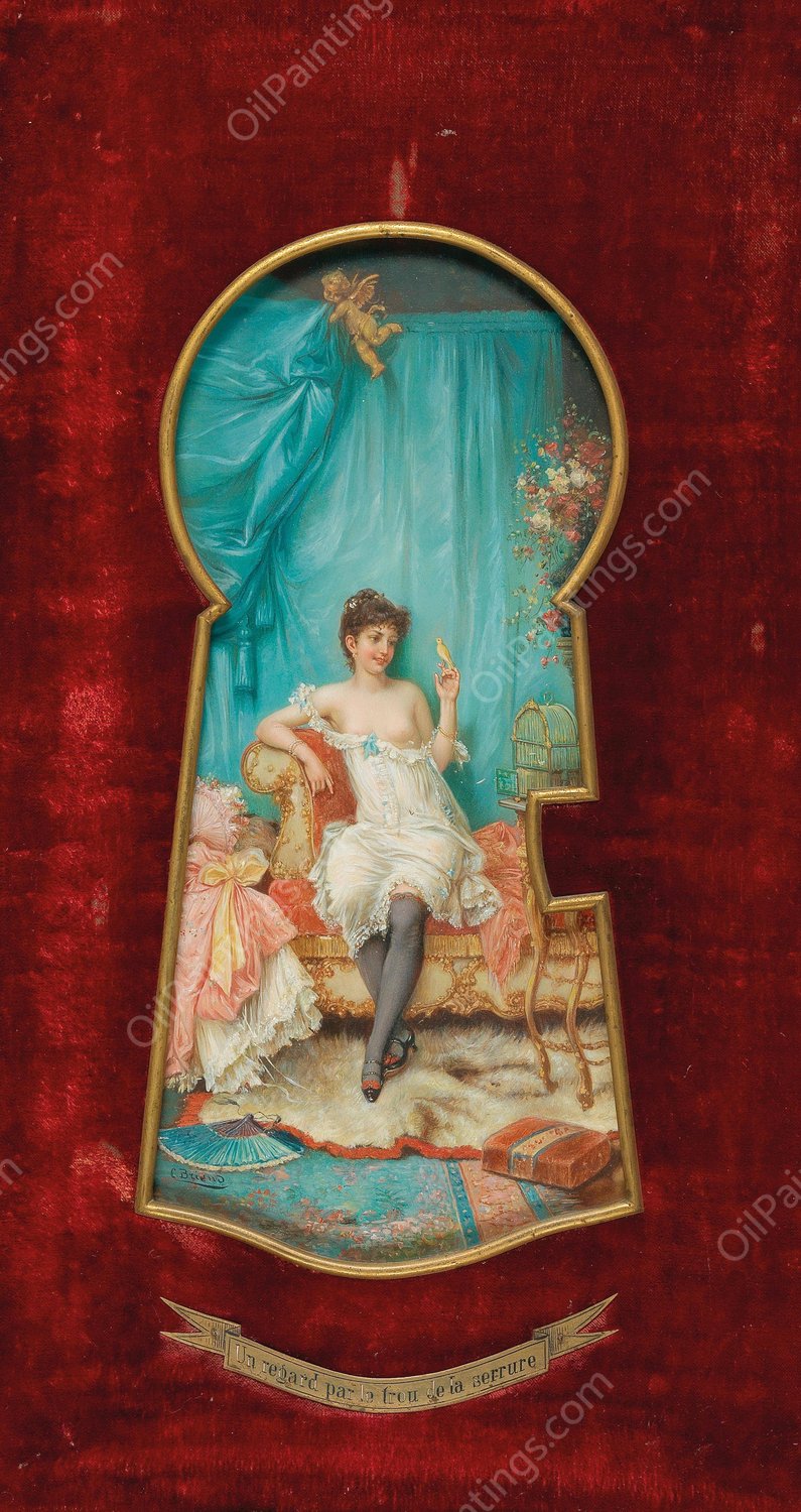 Un Regard Par Le Trou De La Serrure  by Hans Zatzka - Hand-Painted Oil Painting Reproduction