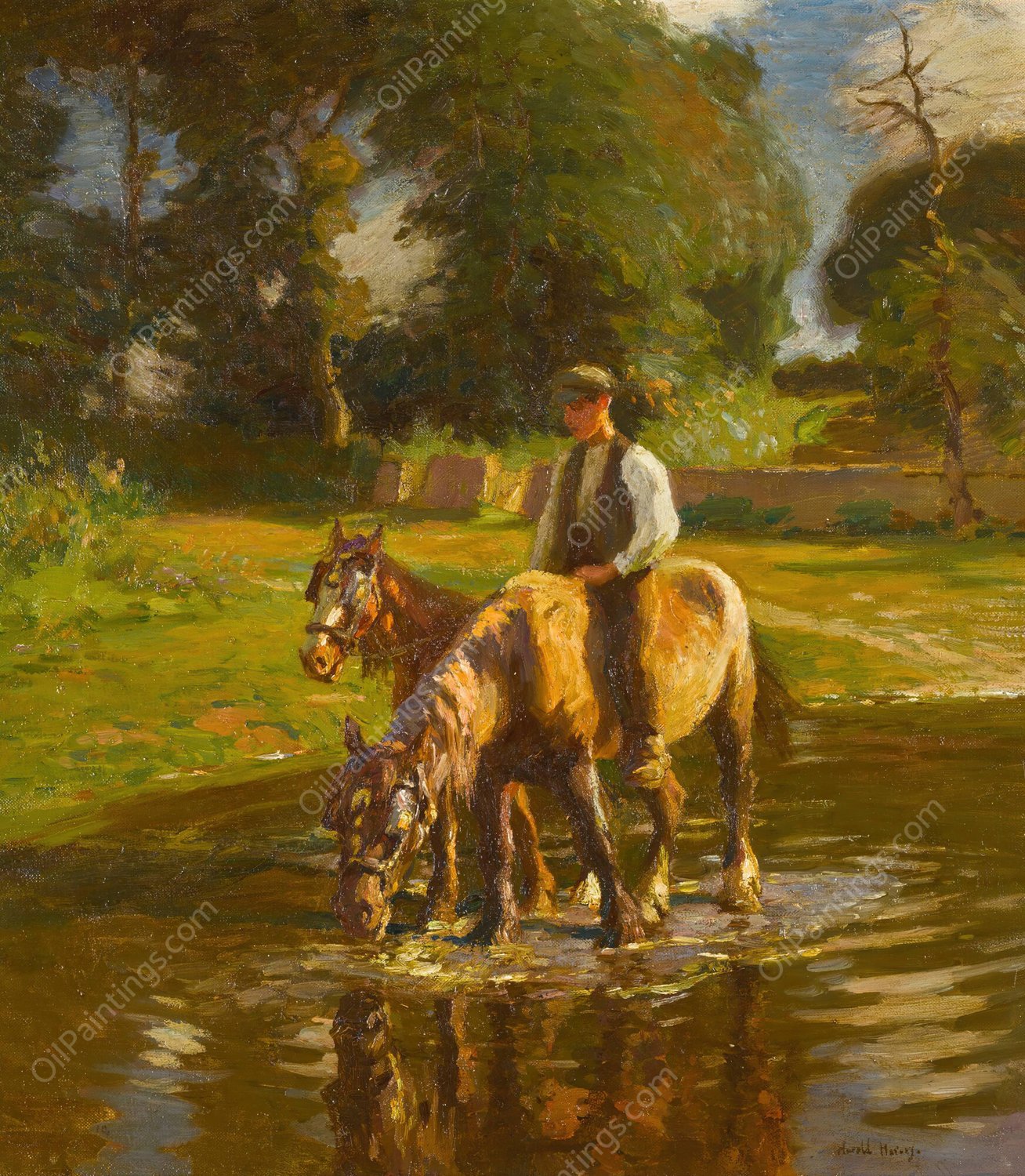 The watering place by Harold Harvey - Hand-Painted Oil Painting Reproduction