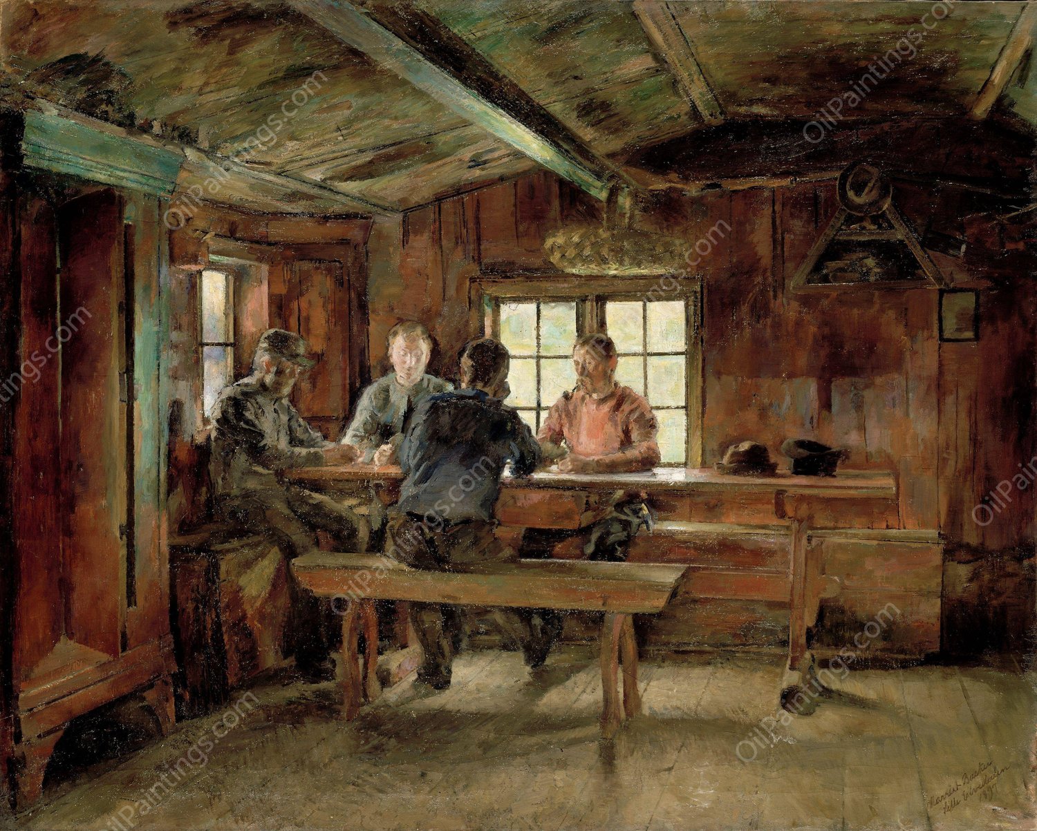 Card Players  by Harriet Backer - Hand-Painted Oil Painting Reproduction