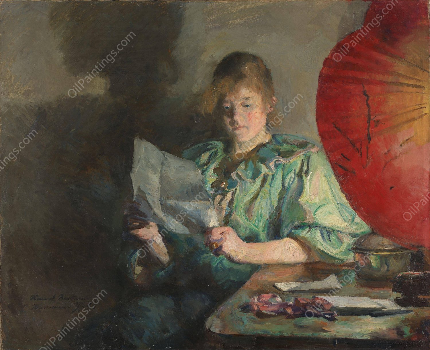 Evening, Interior  by Harriet Backer - Hand-Painted Oil Painting Reproduction