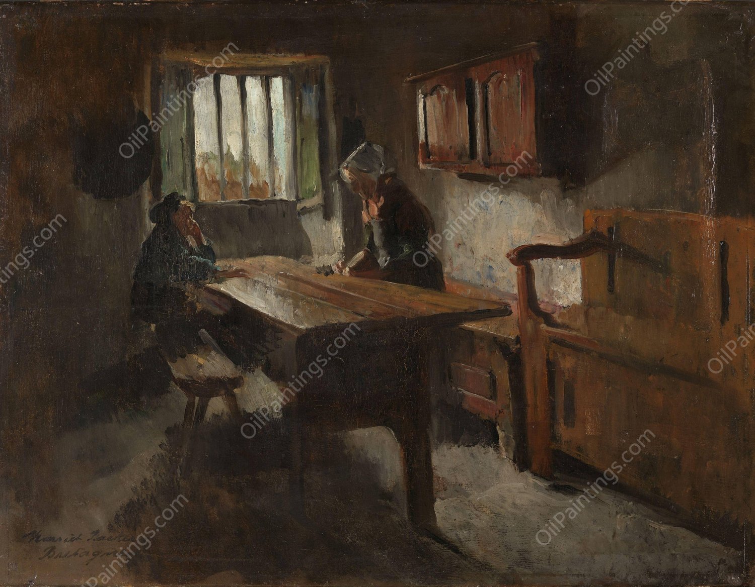 Farm Interior from Rochefort-en-terre, Brittany  by Harriet Backer - Hand-Painted Oil Painting Reproduction