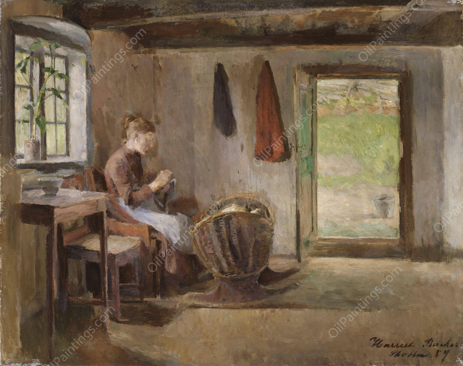 Farm Interior, Skotta in Baerum  by Harriet Backer - Hand-Painted Oil Painting Reproduction