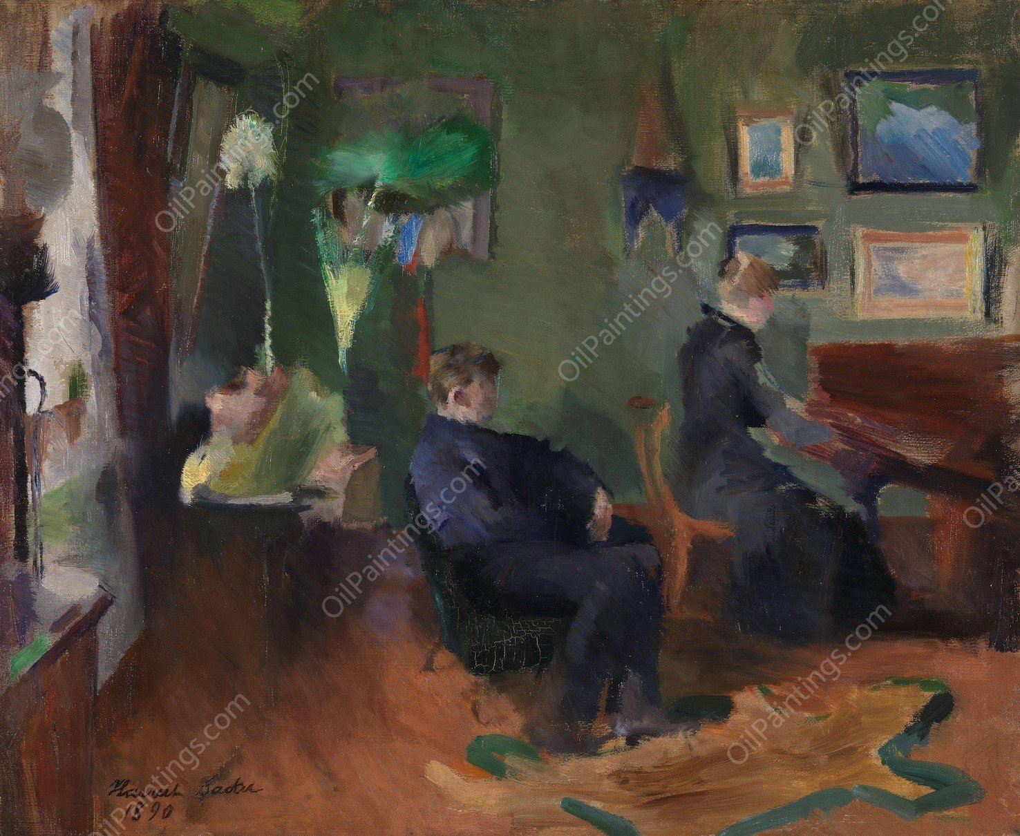 Music, Interior form Kristiania  by Harriet Backer - Hand-Painted Oil Painting Reproduction