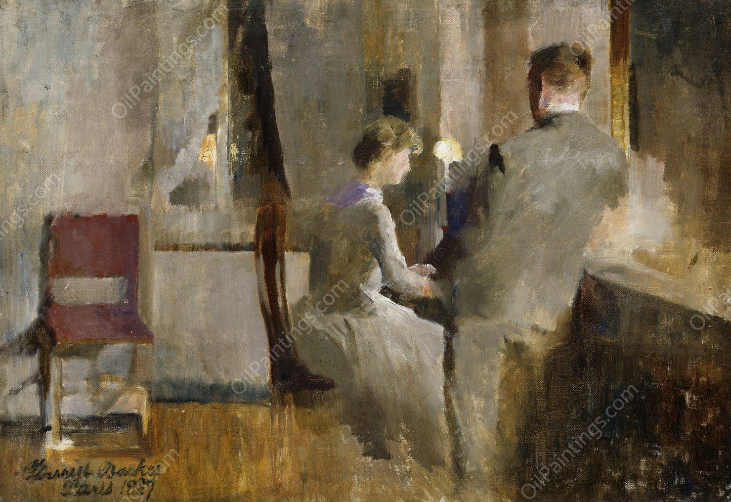 Music, Interior from Paris  by Harriet Backer - Hand-Painted Oil Painting Reproduction