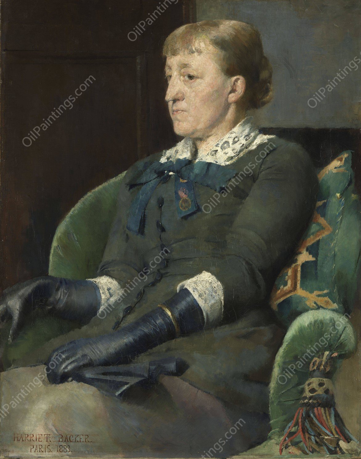 Portrait of the Painter Kitty Kielland  by Harriet Backer - Hand-Painted Oil Painting Reproduction