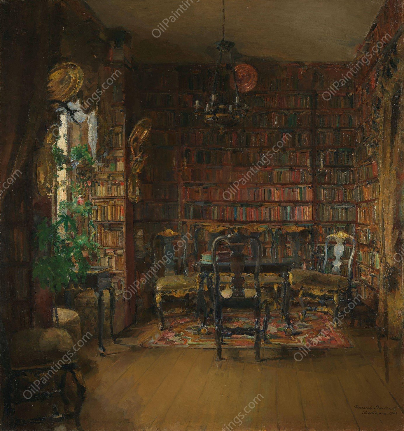The Library of Thorvald Boeck  by Harriet Backer - Hand-Painted Oil Painting Reproduction