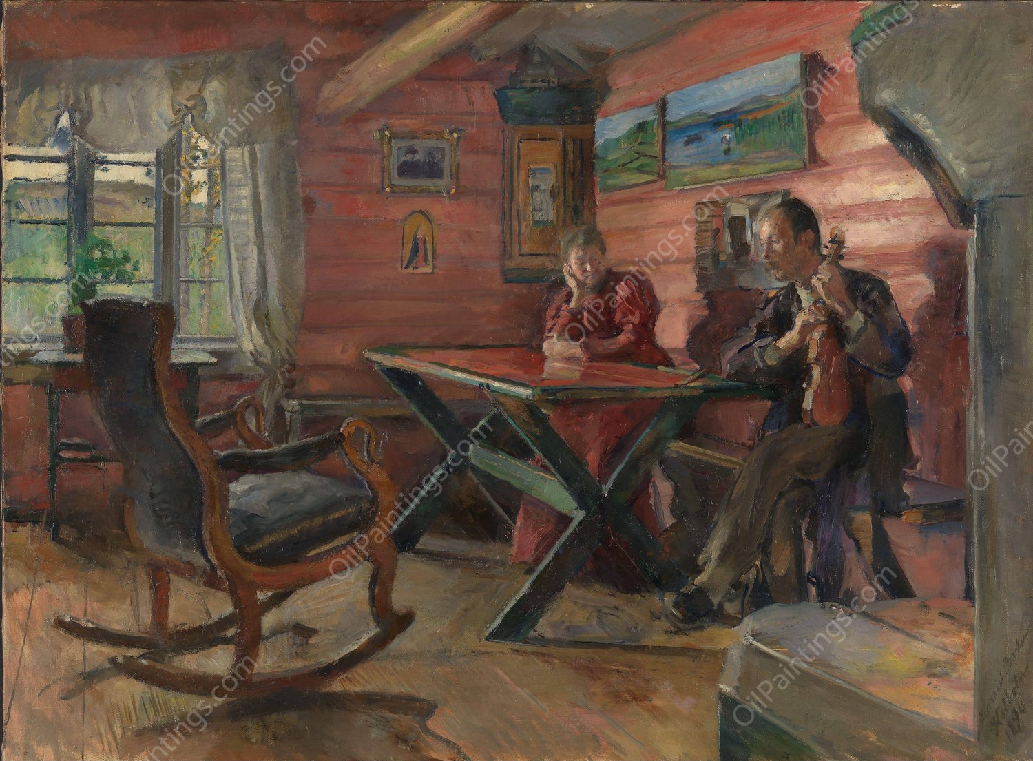 The Living Room at Kolbotn,  by Harriet Backer - Hand-Painted Oil Painting Reproduction