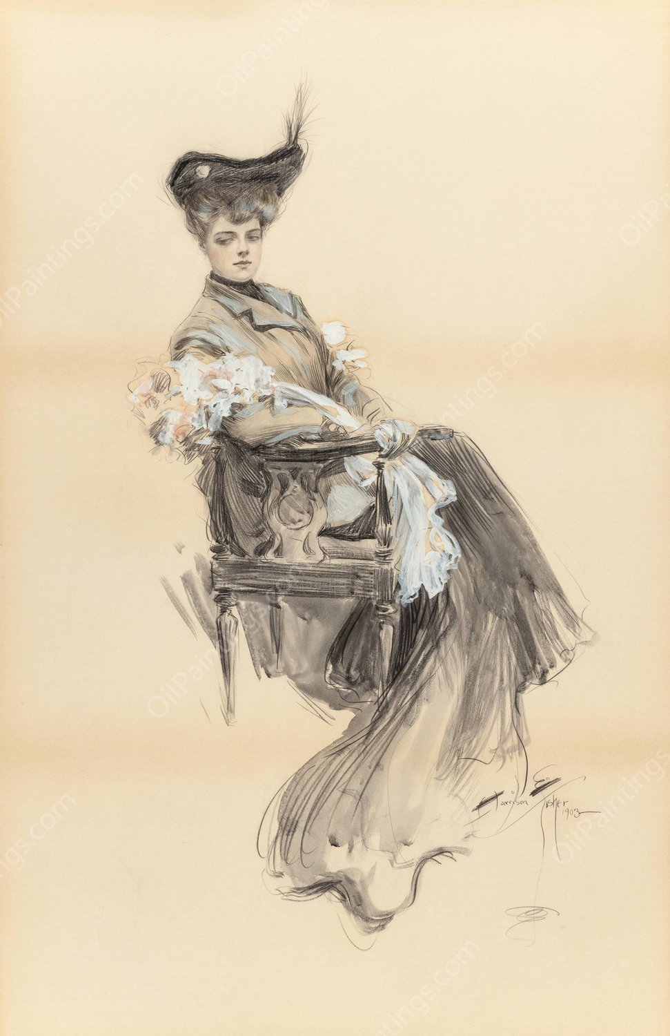 A Lady of Leisure  by Harrison Fisher - Hand-Painted Oil Painting Reproduction