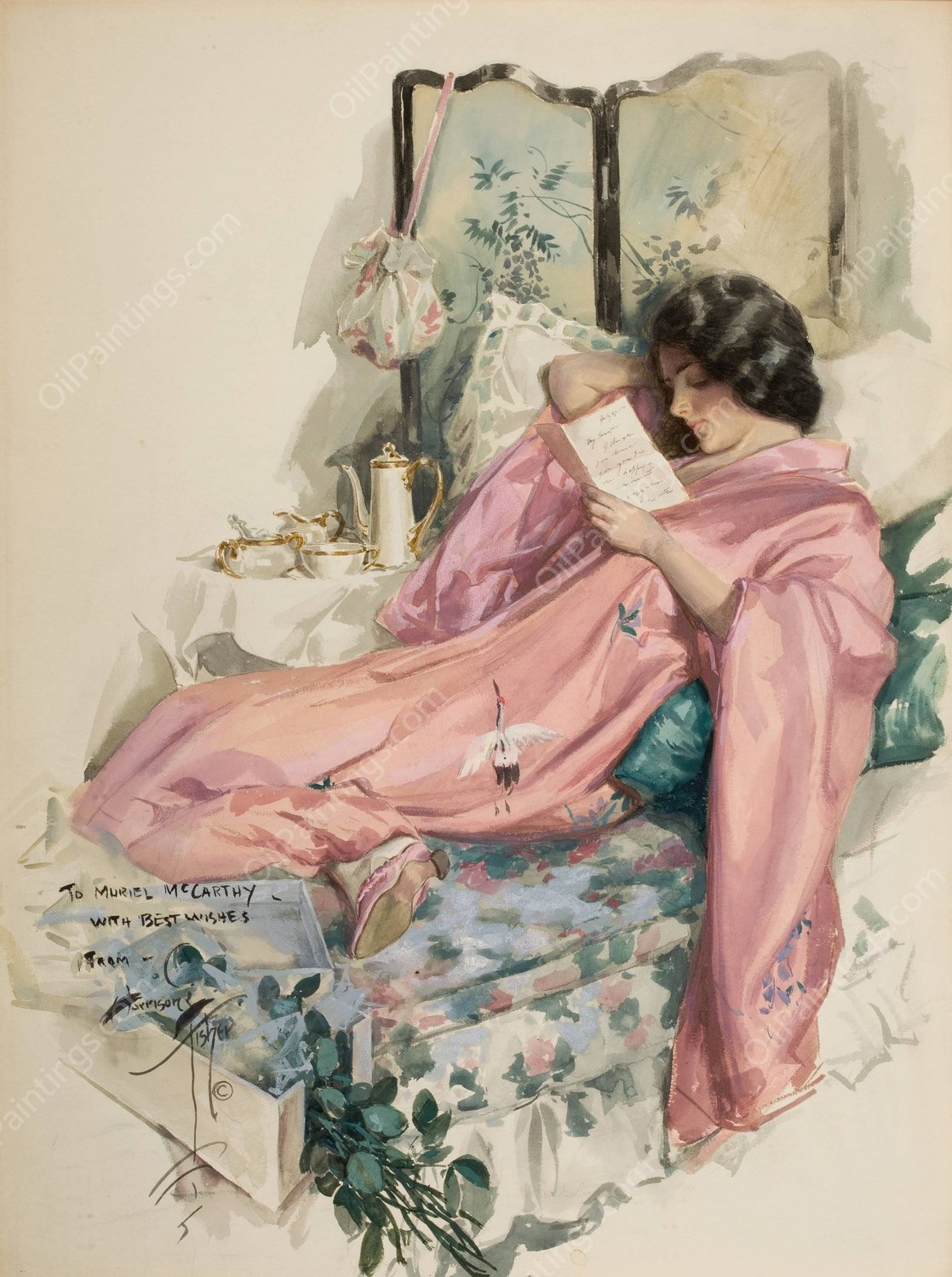 Dear Sweetheart  by Harrison Fisher - Hand-Painted Oil Painting Reproduction