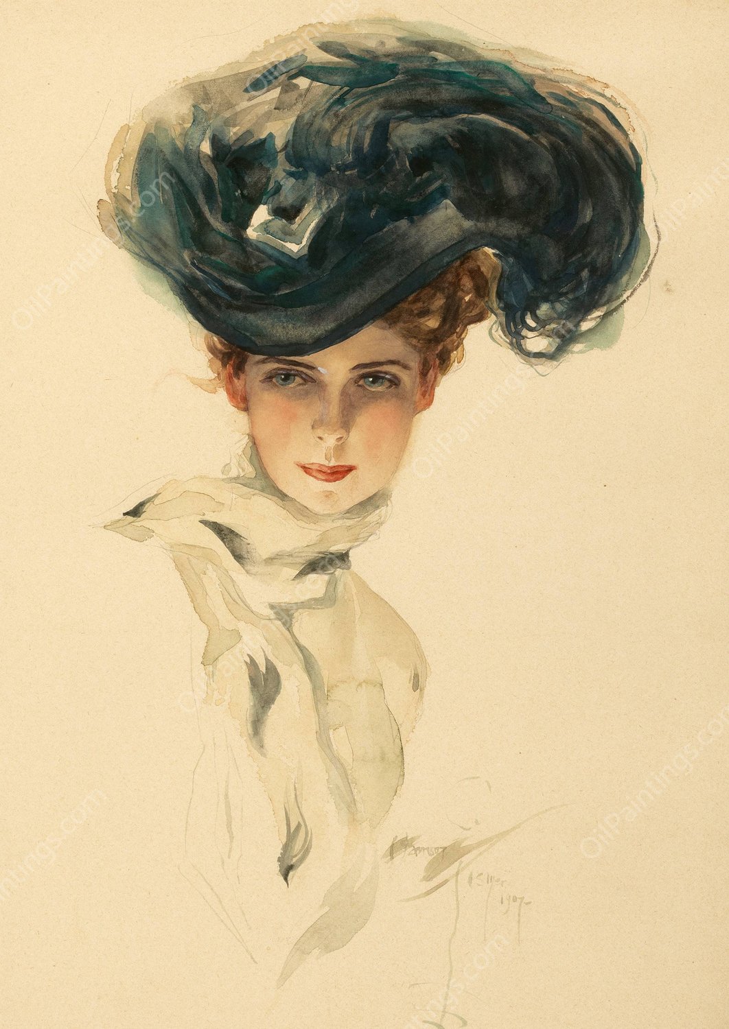 Fisher Girl  by Harrison Fisher - Hand-Painted Oil Painting Reproduction