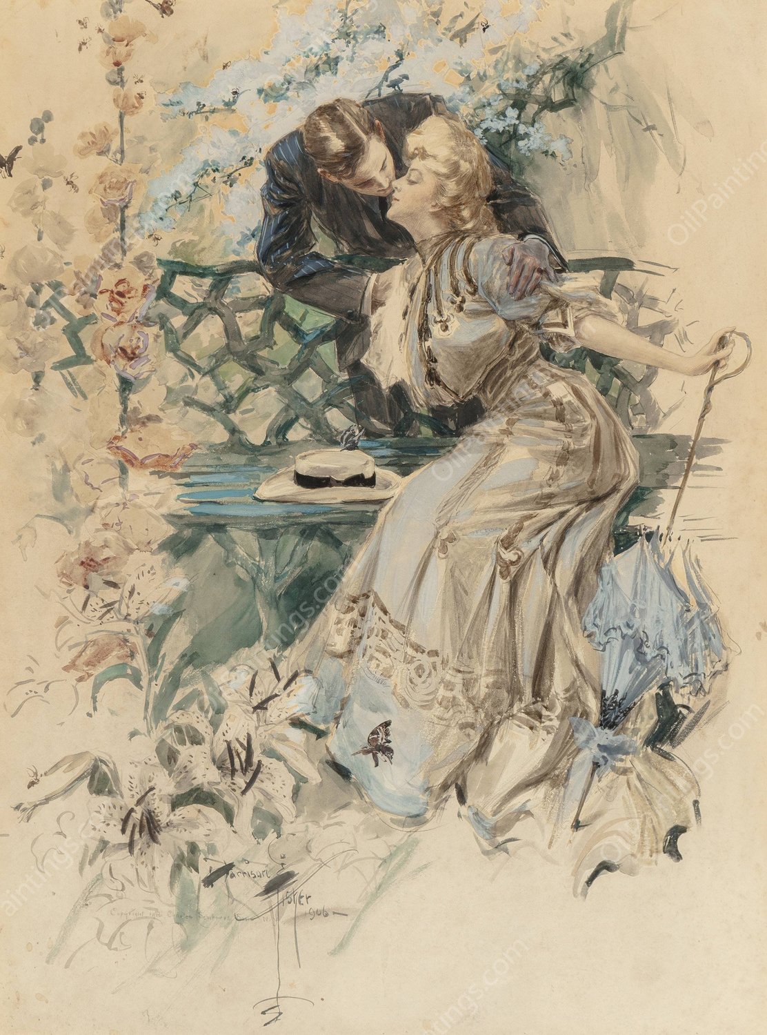 Gathering Honey  by Harrison Fisher - Hand-Painted Oil Painting Reproduction