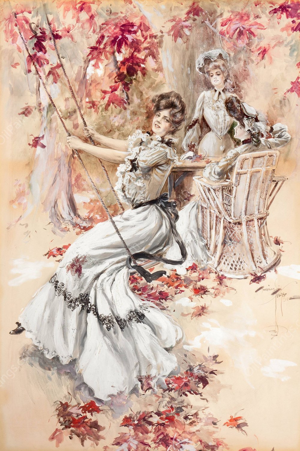 Ladies in the Park  by Harrison Fisher - Hand-Painted Oil Painting Reproduction