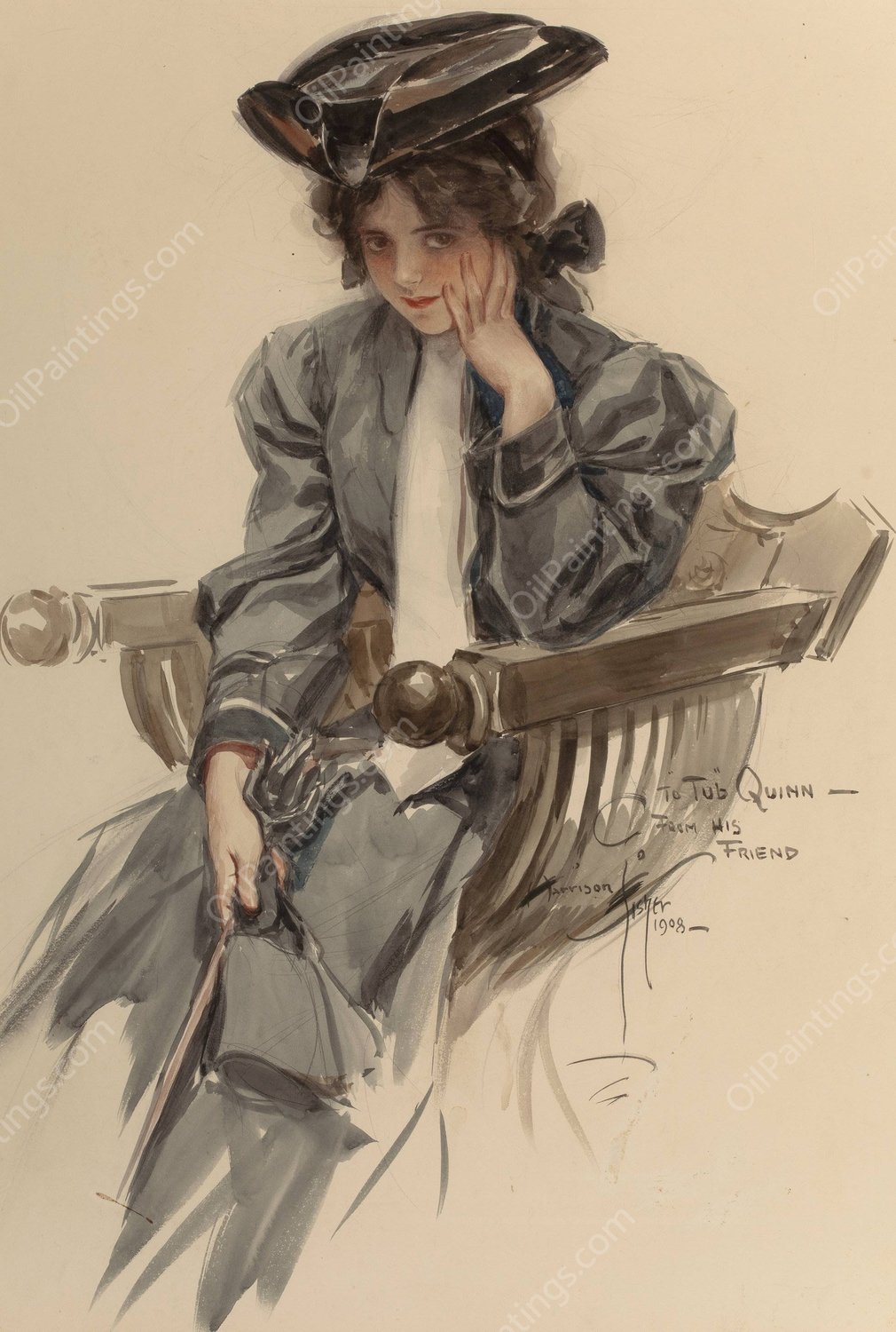 Modern Woman  by Harrison Fisher - Hand-Painted Oil Painting Reproduction