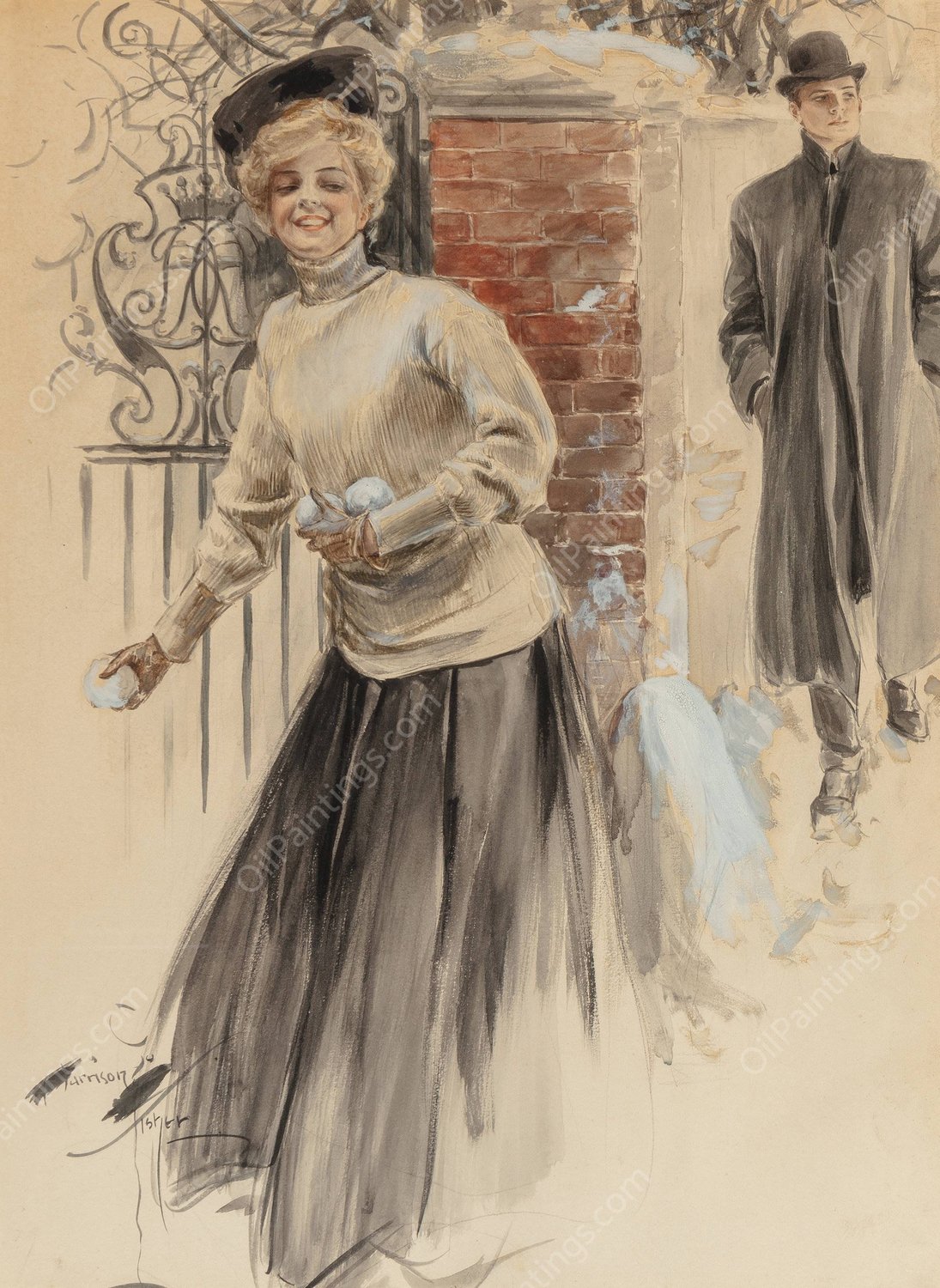 Not Yet — But Soon  by Harrison Fisher - Hand-Painted Oil Painting Reproduction