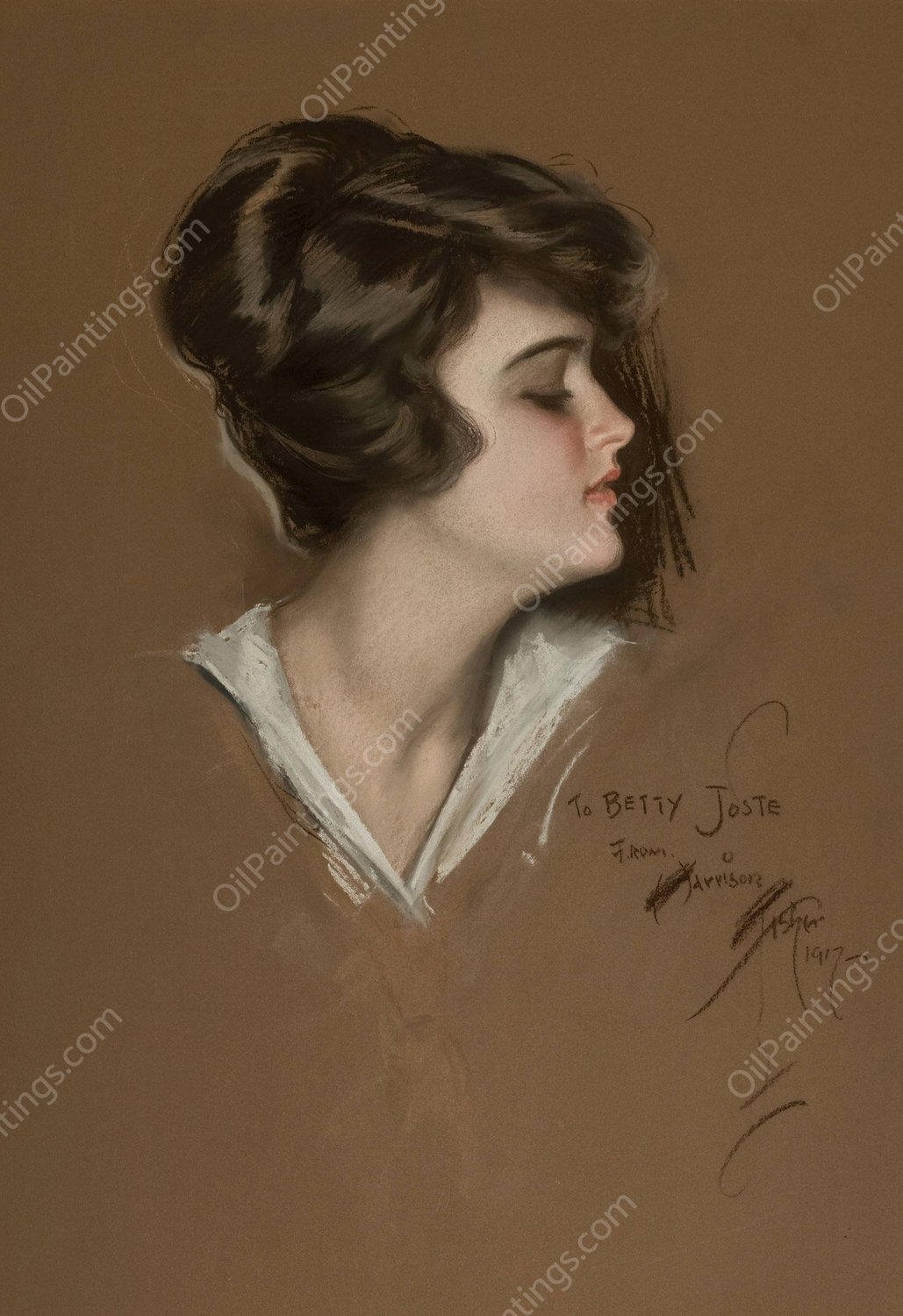 Portrait of Betty Joste  by Harrison Fisher - Hand-Painted Oil Painting Reproduction
