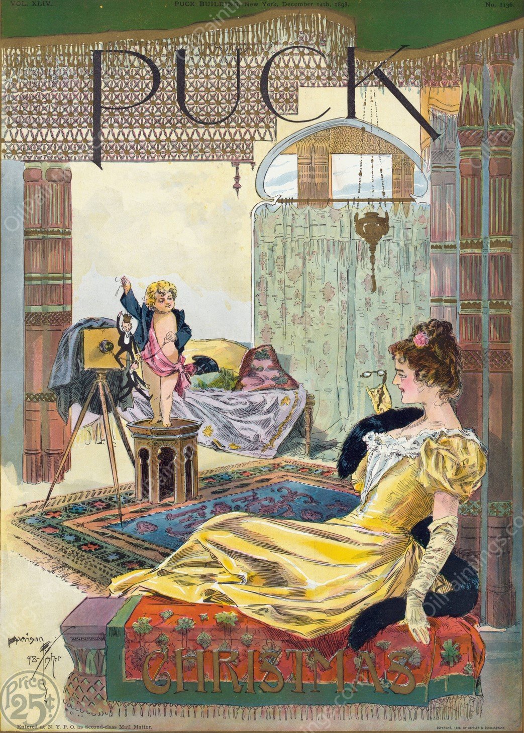 Puck Christmas  by Harrison Fisher - Hand-Painted Oil Painting Reproduction