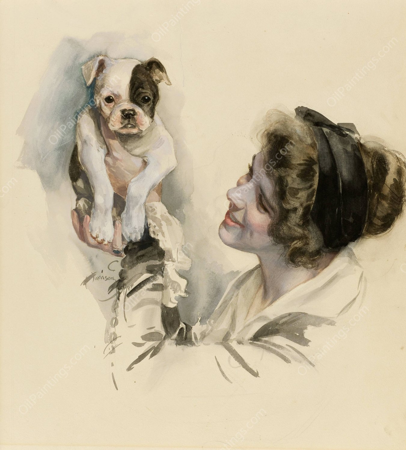 Smile Even If It Hurts  by Harrison Fisher - Hand-Painted Oil Painting Reproduction