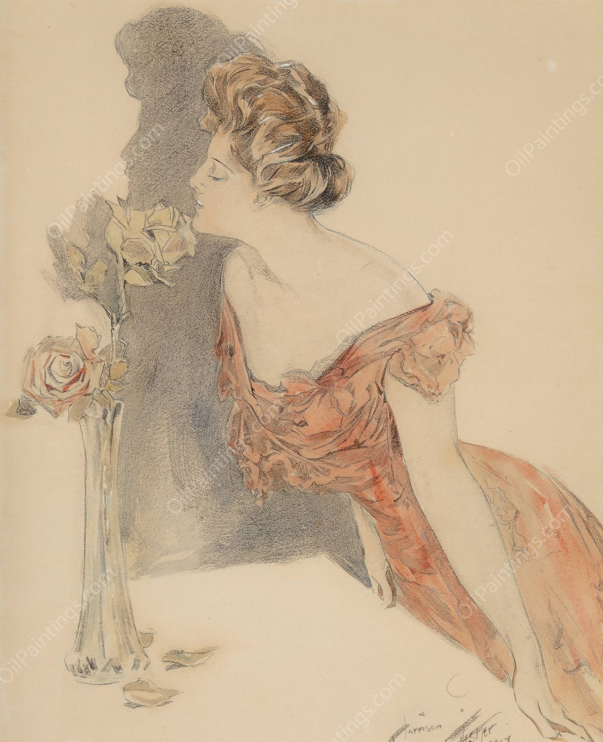 Sweetest Bloom  by Harrison Fisher - Hand-Painted Oil Painting Reproduction