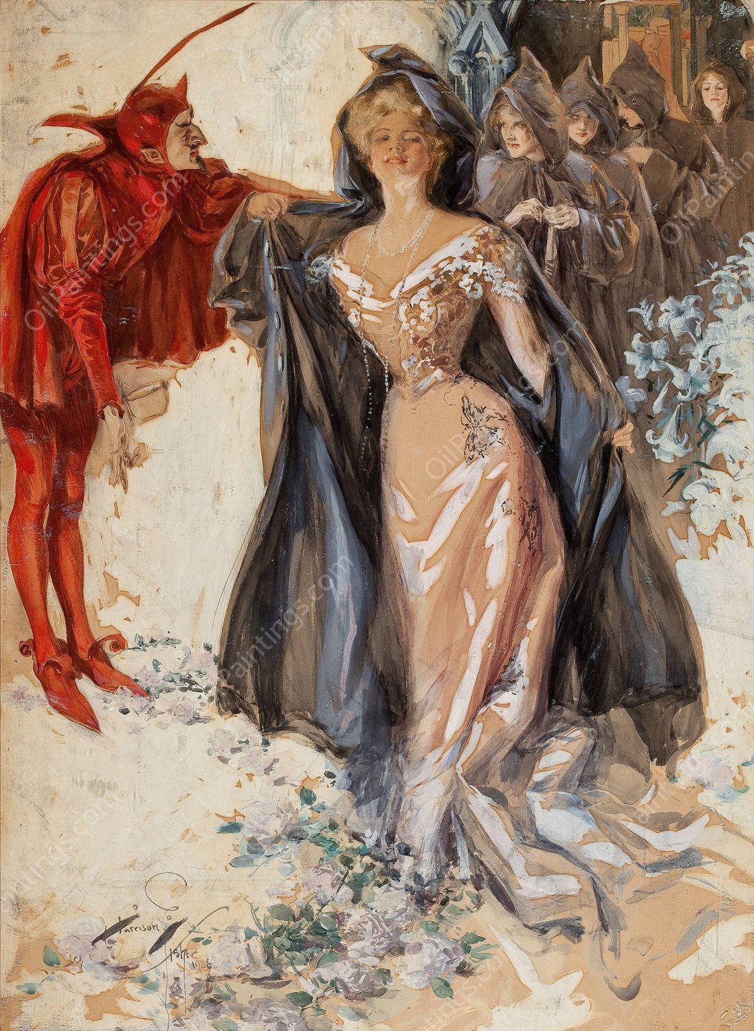 The Followers  by Harrison Fisher - Hand-Painted Oil Painting Reproduction