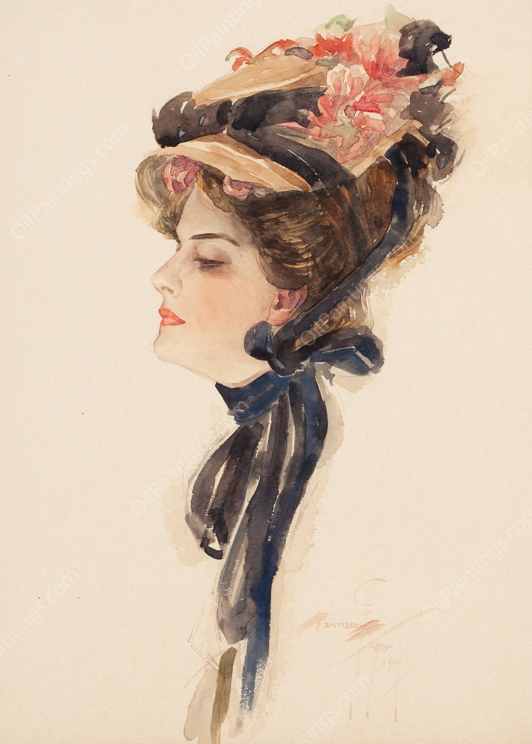 Under the Rose  by Harrison Fisher - Hand-Painted Oil Painting Reproduction