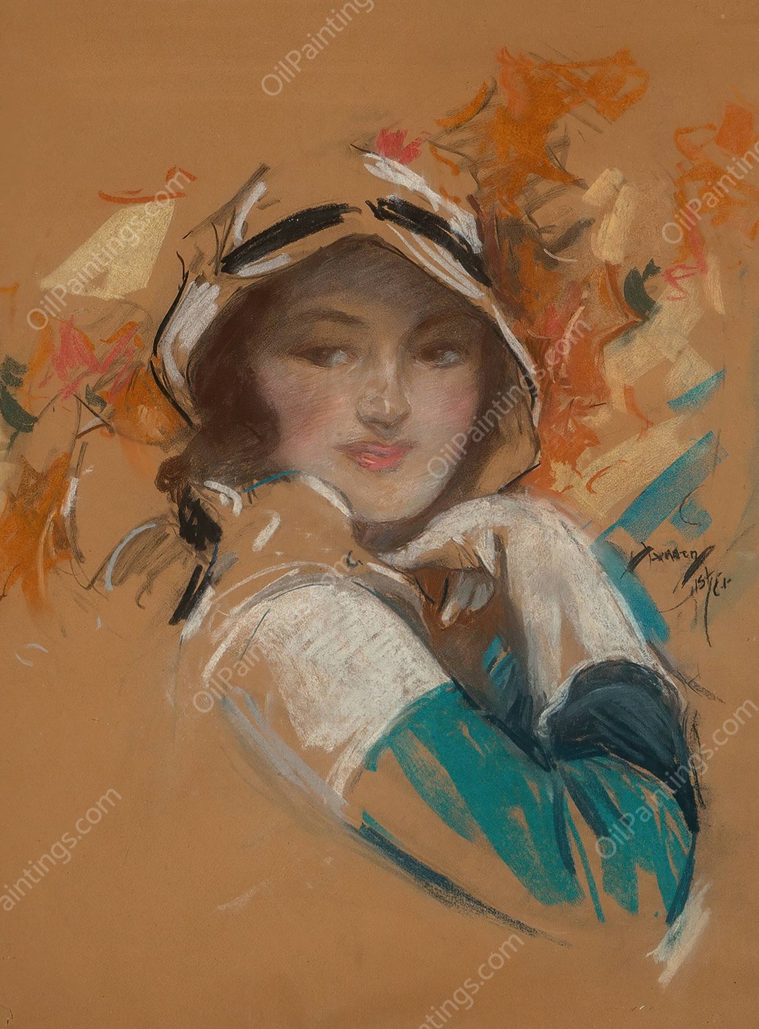 Young Beauty in Bonnet by Harrison Fisher - Hand-Painted Oil Painting Reproduction