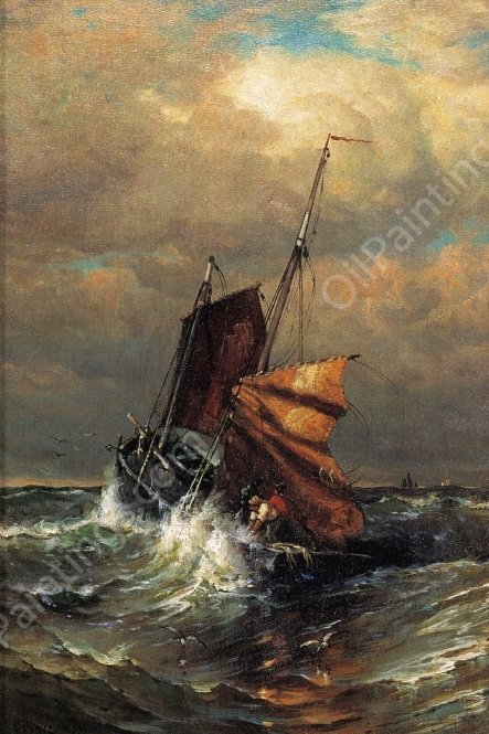 French Lugger Reefing Sail by Harry Aiken Chase - Hand-Painted Oil Painting Reproduction