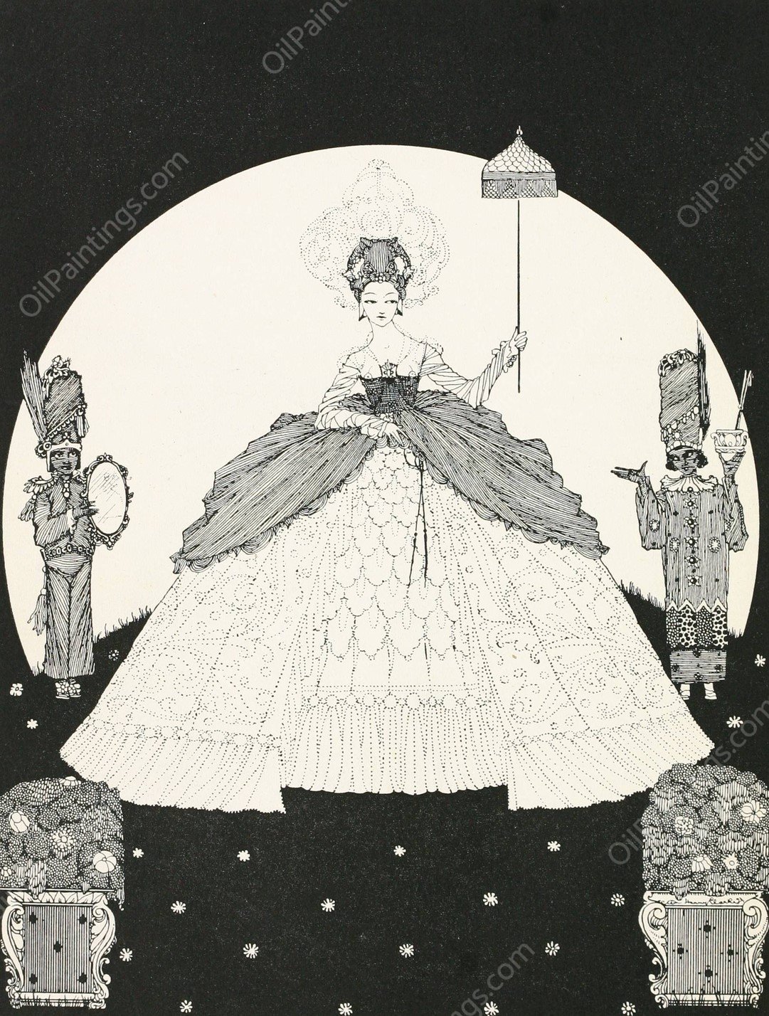 Another gown the colour of the moon  by Harry Clarke - Hand-Painted Oil Painting Reproduction