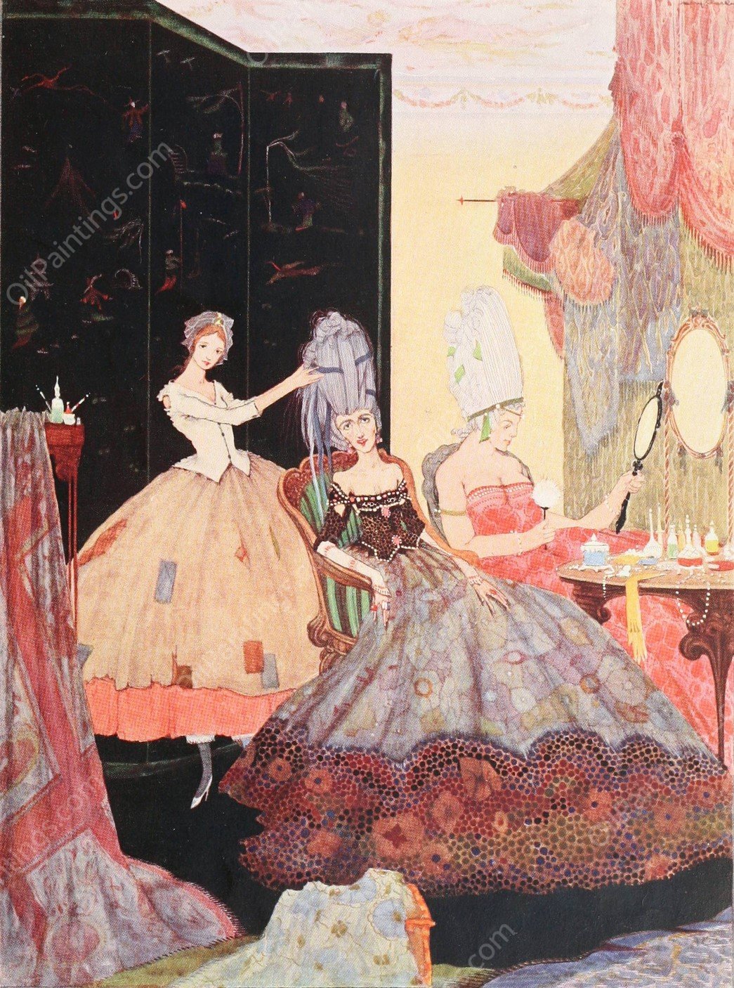 Any one but clnderilla would have dressed their heads awry  by Harry Clarke - Hand-Painted Oil Painting Reproduction