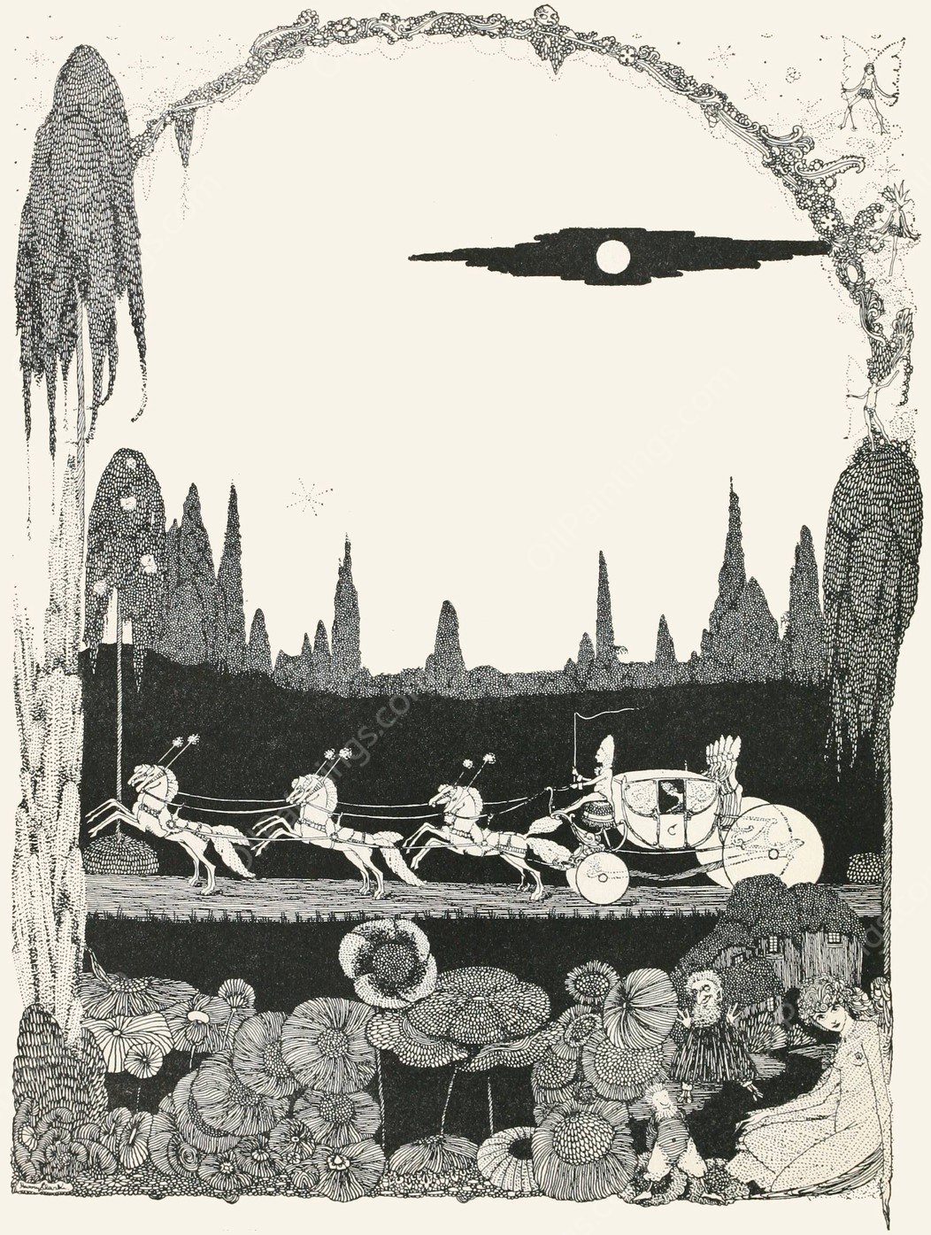 Away she drove, scarce able to contain herself for joy  by Harry Clarke - Hand-Painted Oil Painting Reproduction