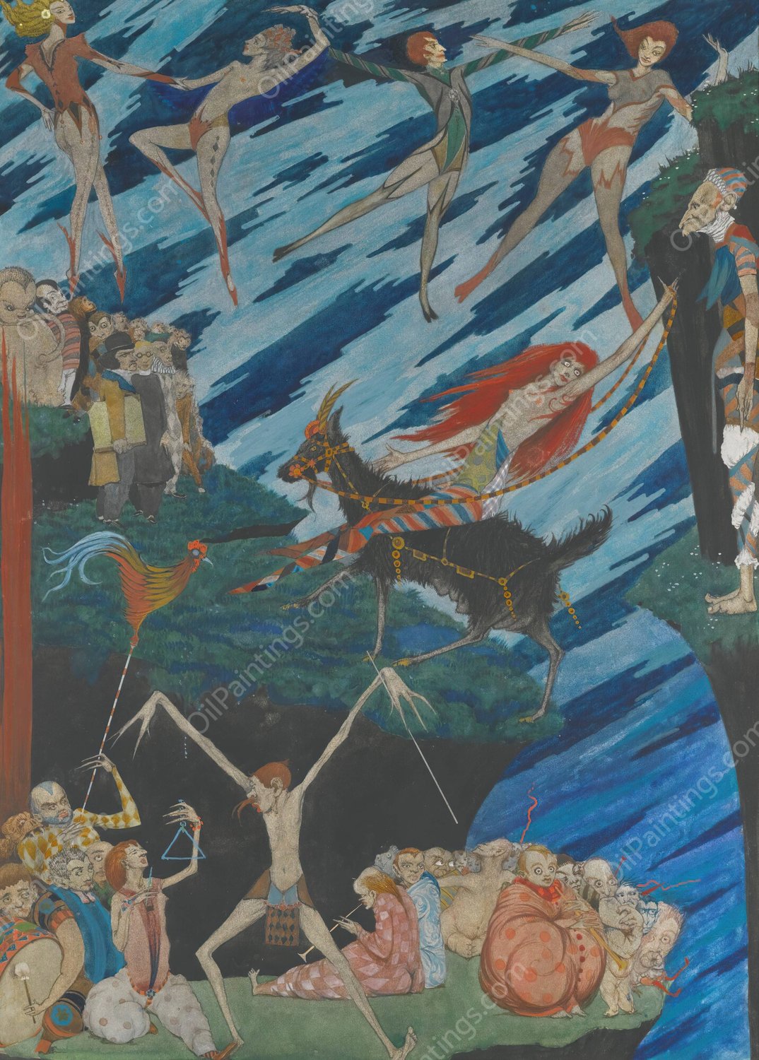 I'll Fly From This Place, With One Bound, To Hell, Or Anywhere, To Leave 'em by Harry Clarke - Hand-Painted Oil Painting Reproduction