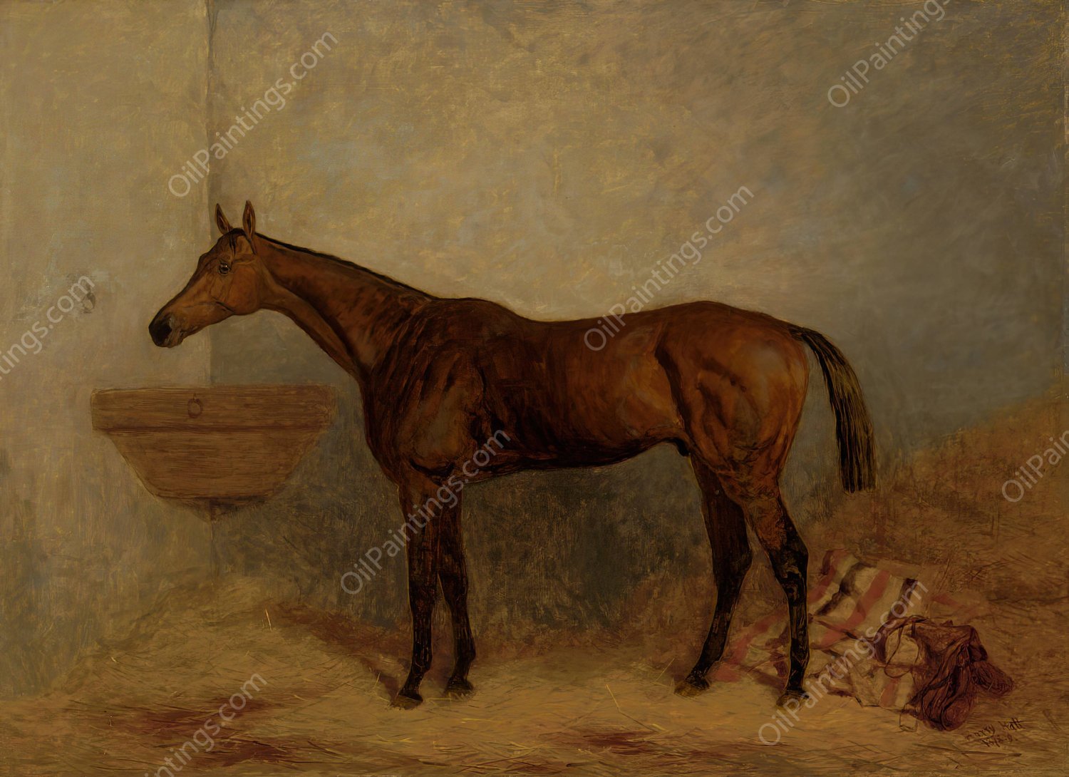 Isonomy, a bay colt in a stall  by Harry Hall - Hand-Painted Oil Painting Reproduction