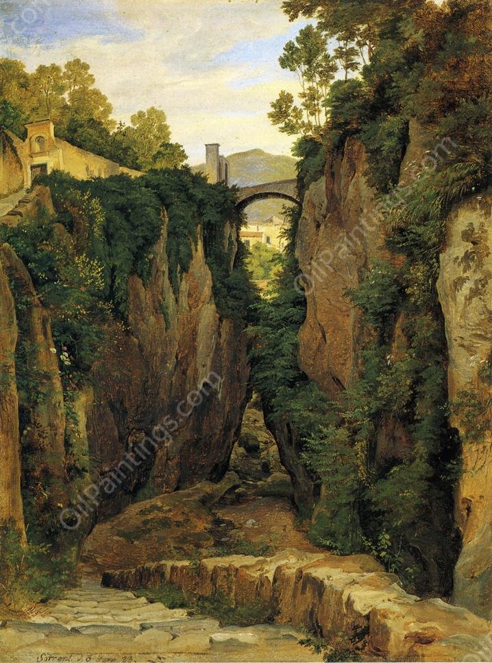 Grotto Near Sorrento with Bridge by Heinrich Carl Reinhold - Hand-Painted Oil Painting Reproduction